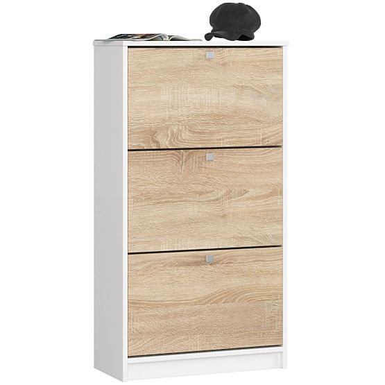 3 ajtós cipősszekrény 60 cm - fehér-sonoma tölgy