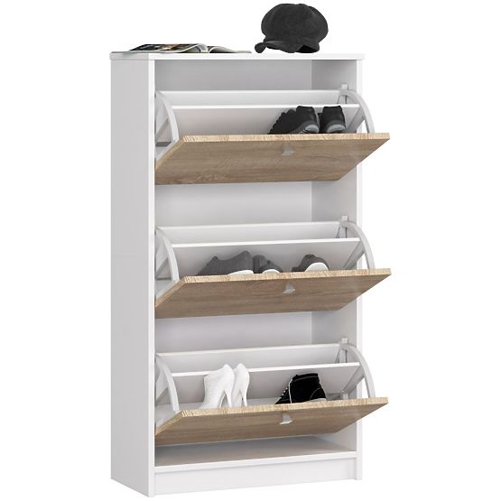 3 ajtós cipősszekrény 60 cm - fehér-sonoma tölgy