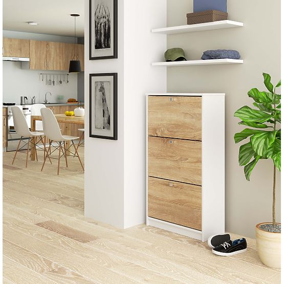 3 ajtós cipősszekrény 60 cm - fehér-sonoma tölgy