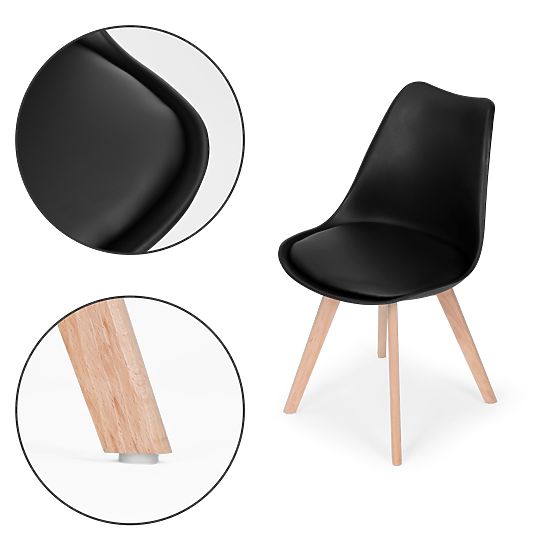 4 darabos szett nappali és étkező székekkel, ökobőr párnával Fekete ModernHome
