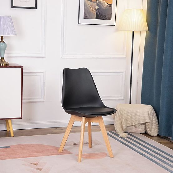 4 darabos szett nappali és étkező székekkel, ökobőr párnával Fekete ModernHome