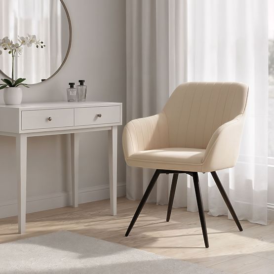 4x Bársony forgószék steppelésekkel Bézs TURNO Fekete lábak