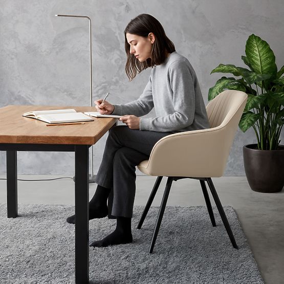 4x Bársony forgószék steppelésekkel Bézs TURNO Fekete lábak