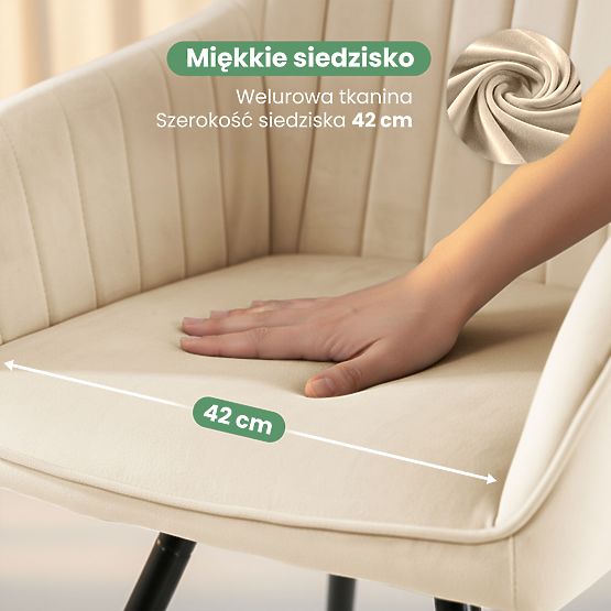 4x Bársony forgószék steppelésekkel Bézs TURNO Fekete lábak