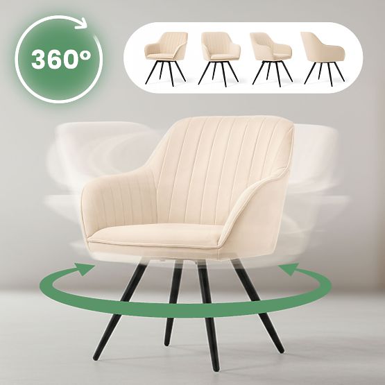 4x Bársony forgószék steppelésekkel Bézs TURNO Fekete lábak