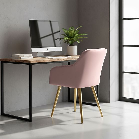 4x Kárómintás Kárpitozott Szék Púderrózsaszín LUXANO Arany Lábakkal