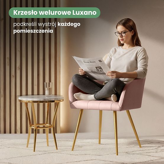 4x Kárómintás Kárpitozott Szék Púderrózsaszín LUXANO Arany Lábakkal