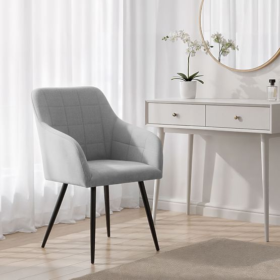 4x Kárpitozott szék négyzetes steppelés Világosszürke LUXANO Fekete lábak Lumos szövet