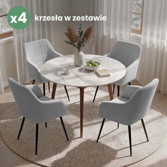 4x Kárpitozott szék négyzetes steppelés Világosszürke LUXANO Fekete lábak Lumos szövet