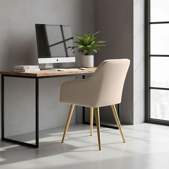 4x Kárpitozott szék négyzetes steppeléssel Bézs LUXANO Arany lábak