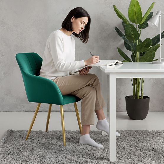 4x Kárpitozott szék négyzetes steppeléssel, Palackzöld LUXANO Arany lábak