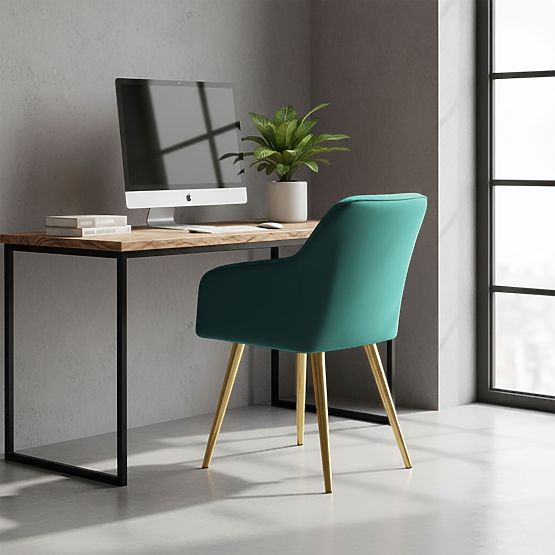 4x Kárpitozott szék négyzetes steppeléssel, Palackzöld LUXANO Arany lábak