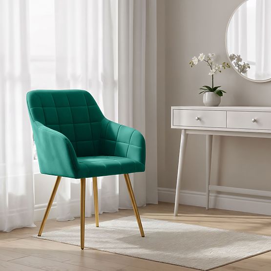 4x Kárpitozott szék négyzetes steppeléssel, Palackzöld LUXANO Arany lábak