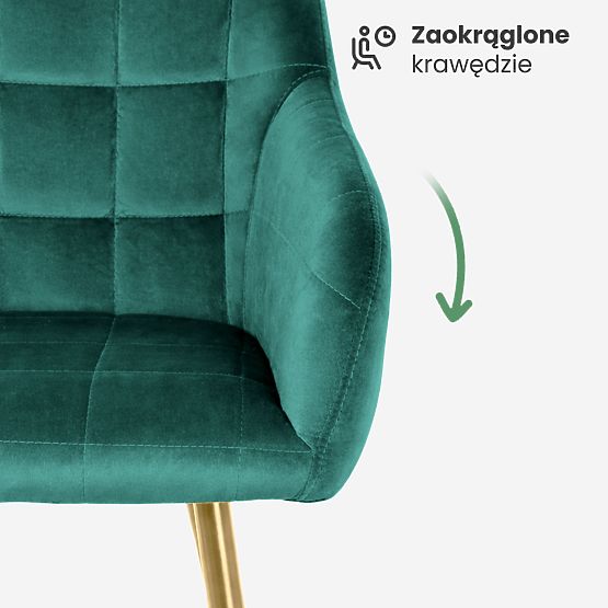 4x Kárpitozott szék négyzetes steppeléssel, Palackzöld LUXANO Arany lábak