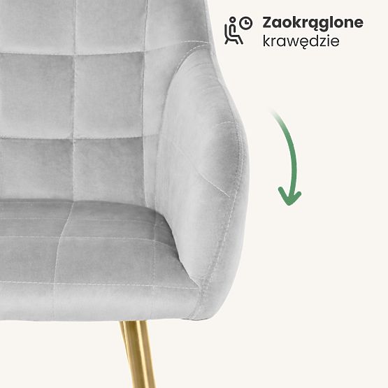 4x Kárpitozott szék négyzetes steppeléssel Szürke LUXANO Arany lábak