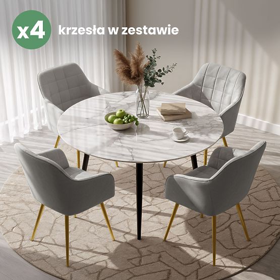 4x Kárpitozott szék négyzetes steppeléssel Szürke LUXANO Arany lábak