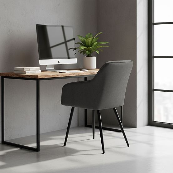 4x Kárpitozott szék négyzetes steppelésű Sötét Grafit LUXANO Fekete lábak Lumos szövet