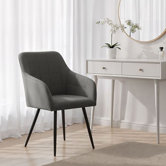 4x Kárpitozott szék négyzetes steppelésű Sötét Grafit LUXANO Fekete lábak Lumos szövet