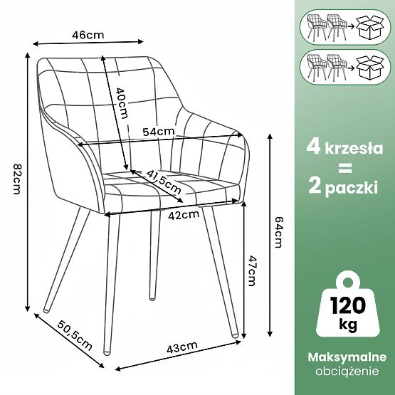 4x Kárpitozott szék négyzetes steppelésű Sötét Grafit LUXANO Fekete lábak Lumos szövet