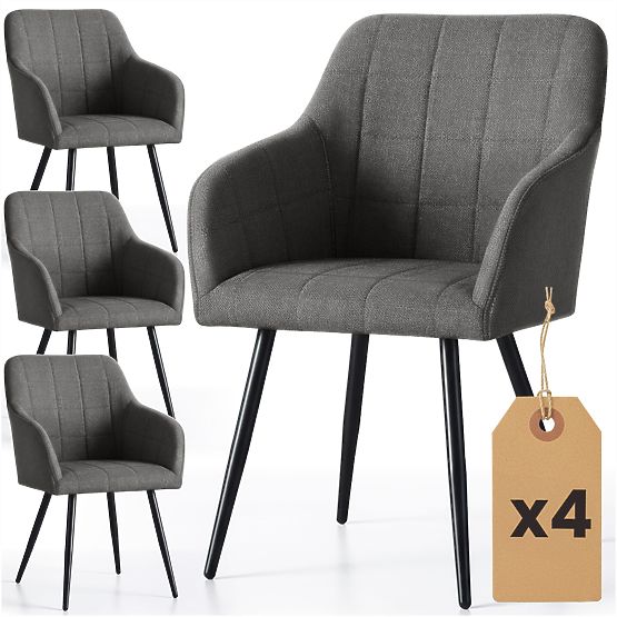 4x Kárpitozott szék négyzetes steppelésű Sötét Grafit LUXANO Fekete lábak Lumos szövet