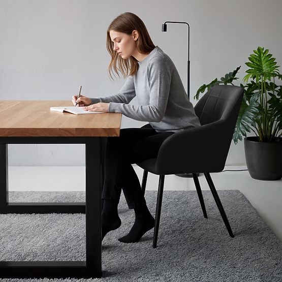 4x Kárpitozott szék négyzetes tűzéssel Fekete LUXANO Fekete lábak