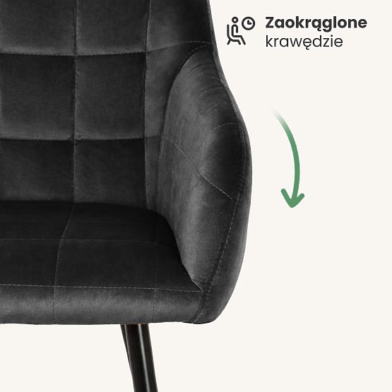 4x Kárpitozott szék négyzetes tűzéssel Fekete LUXANO Fekete lábak