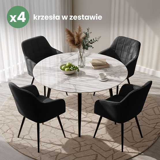4x Kárpitozott szék négyzetes tűzéssel Fekete LUXANO Fekete lábak