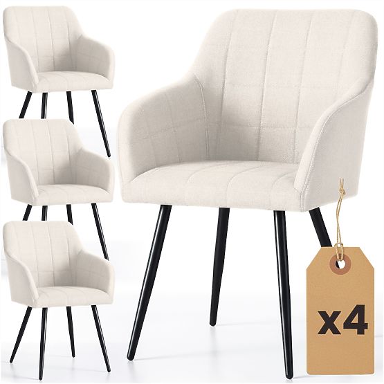 4x Kárpitozott szék négyzetes tűzéssel Krémszínű LUXANO Fekete lábak Lumos szövet