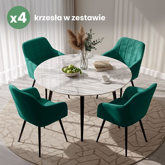 4x Kárpitozott szék négyzetes tűzéssel Palackzöld LUXANO Fekete lábak