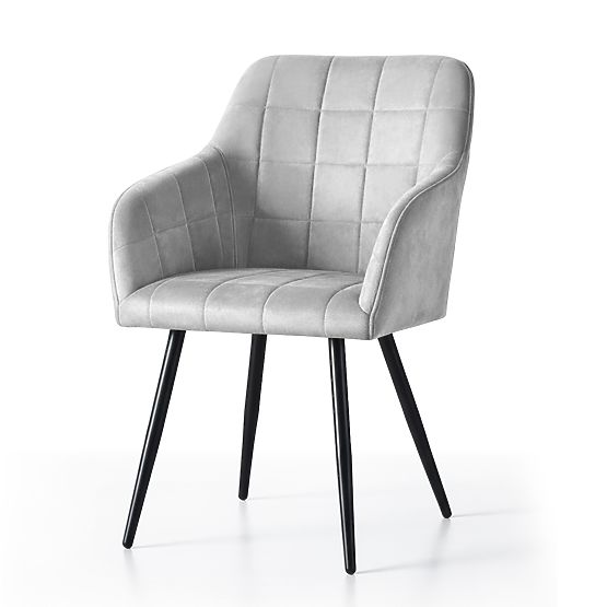 4x Kárpitozott szék négyzetes tűzéssel Szürke LUXANO Fekete lábak