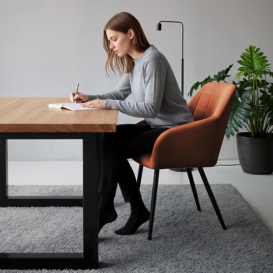 4x Kárpitozott szék négyzetes varrással Réz LUXANO Fekete lábak