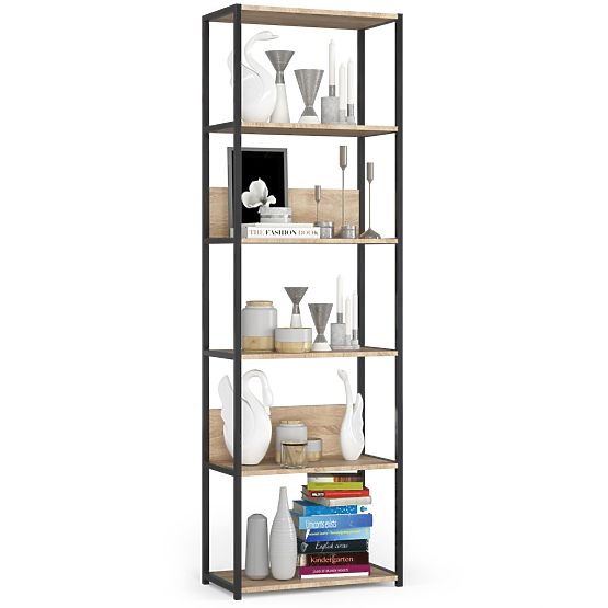 60 cm-es fém loft polc - fekete-sonoma tölgy - 6 polc