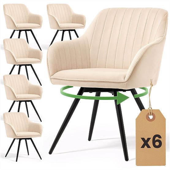 6x Bársony forgószék varrással Bézs TURNO Fekete lábak