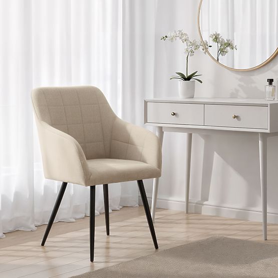 6x Kárpitozott szék négyzetes steppelés Bézs LUXANO Fekete lábak Lumos szövet