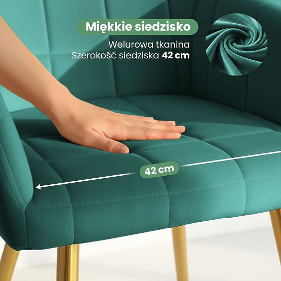6x Kárpitozott szék négyzetes steppelés Smaragdzöld LUXANO Arany lábak