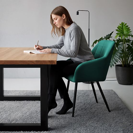 6x Kárpitozott szék négyzetes steppelésű Palackzöld LUXANO Fekete lábak