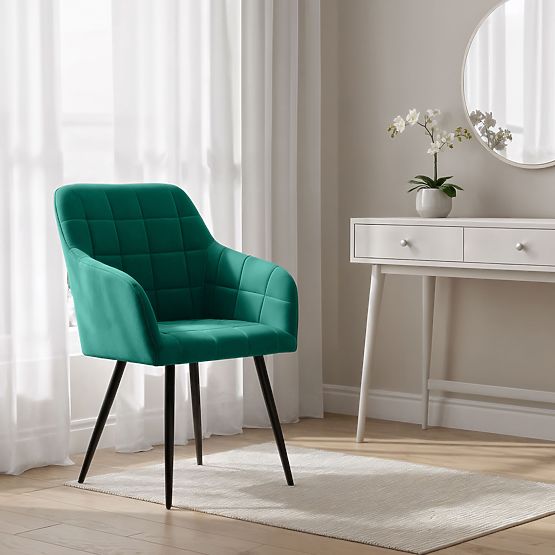 6x Kárpitozott szék négyzetes steppelésű Palackzöld LUXANO Fekete lábak