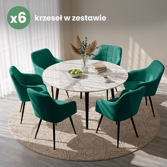 6x Kárpitozott szék négyzetes steppelésű Palackzöld LUXANO Fekete lábak