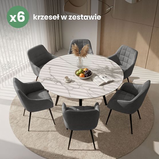 6x Kárpitozott szék négyzetes steppelésű Sötét Grafit LUXANO Fekete lábak Lumos szövet