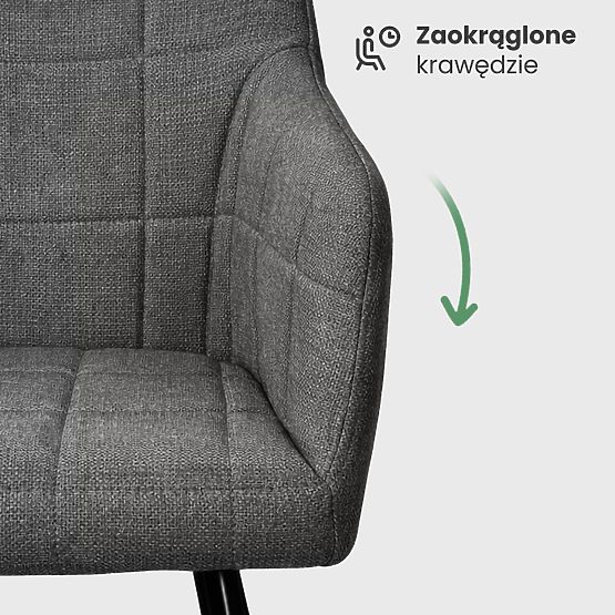 6x Kárpitozott szék négyzetes steppelésű Sötét Grafit LUXANO Fekete lábak Lumos szövet