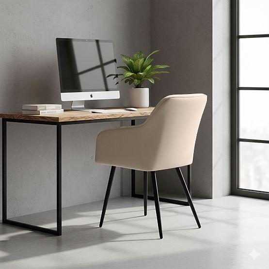 6x Kárpitozott szék négyzetes tűzéssel Bézs LUXANO Fekete lábak