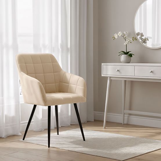 6x Kárpitozott szék négyzetes tűzéssel Bézs LUXANO Fekete lábak