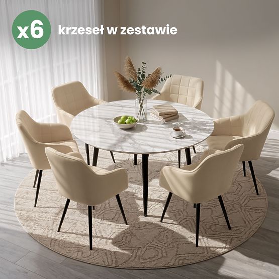 6x Kárpitozott szék négyzetes tűzéssel Bézs LUXANO Fekete lábak