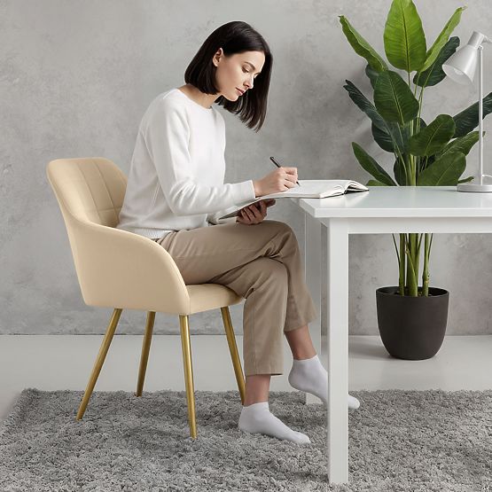 6x Kárpitozott szék négyzetes varrással Bézs LUXANO Arany lábak