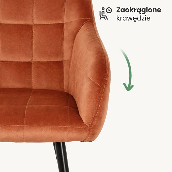 6x Kárpitozott szék négyzetes varrással Réz LUXANO Fekete lábak