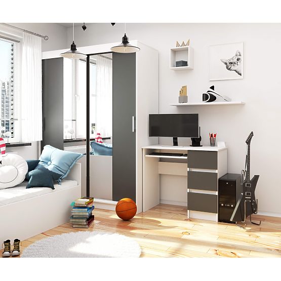 A-6 90 cm-es számítógépasztal jobb - fehér-grafit szürke - 3 fiókos