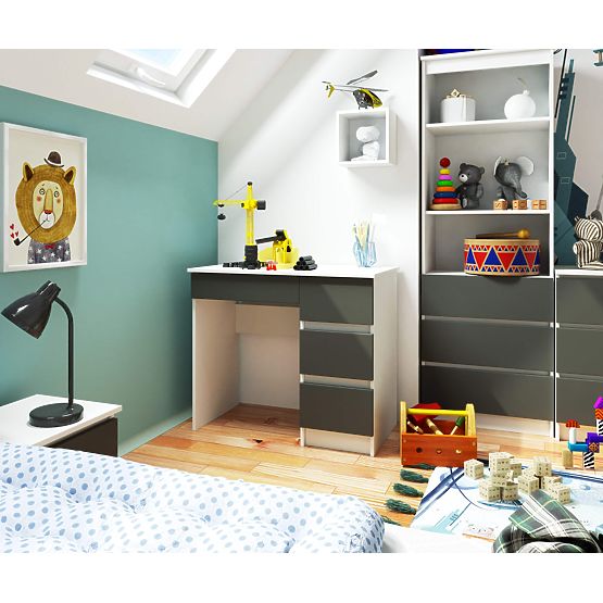 A-7 számítógépasztal 90 cm jobb PK - fehér-grafit szürke