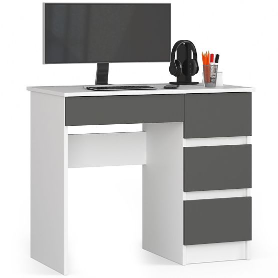 A-7 számítógépasztal 90 cm jobb PK - fehér-grafit szürke