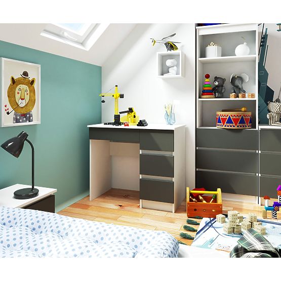 A-7 számítógépasztal 90 cm jobb PK - fehér-grafit szürke