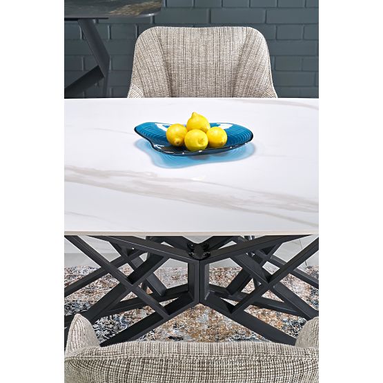 ALFREDO kinyitható asztal, fehér márvány / fekete (2p=1ks)